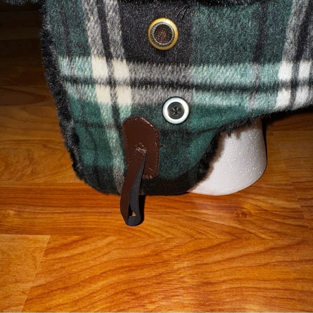 Oswego Green Plaid Trapper Style Hat Green,  White & Black Plaid Wool Ear Warmer - Picture 7 of 12